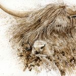 Highland cow walnut ink painting Highland cow walnut ink painting